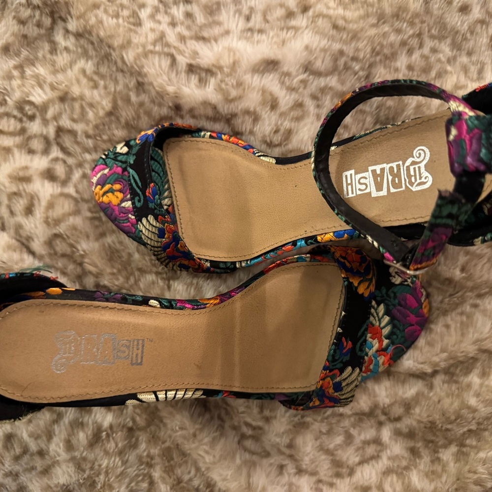 Brash Women's Chunky Heels - Black and Multicolor Floral Y2K